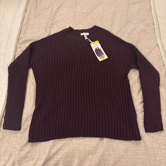 Jessica Simpson Sweaters - Jessica Simpson: Plum Ribbed Crew Neck Long Sleeve Pullover Sweater Small - NWT